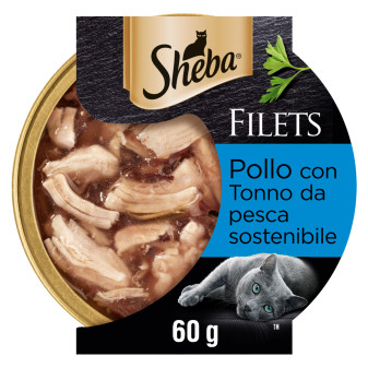 Sheba Filets Pollo con Tonno da Pesca Sostenibile Cibo per Gatti - Vaschetta...