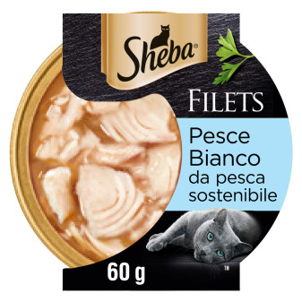Sheba Filets Pesce Bianco da Pesca Sostenibile Cibo per Gatti - Vaschetta da 60g