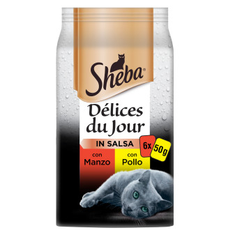 Sheba Délices Du Jour in Salsa con Manzo e Pollo Cibo per Gatti - 6 Bustine...