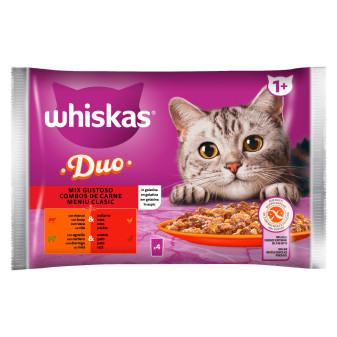 Whiskas Duo Mix Gustoso di Carne in Gelatina con Manzo Pollame Agnello Anatra...