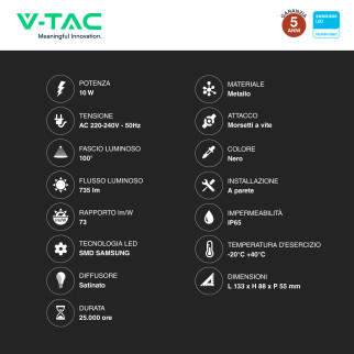 VT-118 Faro LED 10W SMD Chip Samsung IP65 V-Tac