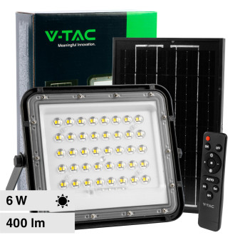 V-Tac VT-40W Faro LED Floodlight 6W IP65 Colore Nero con Pannello Solare e...