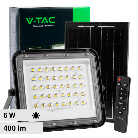 VT-40W Faro LED 6W IP65 Nero Pannello Solare e Telecomando V-Tac VT-40W Faro LED 6W IP65 Nero Pannello Solare e Telecomando V-Tac