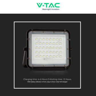 VT-40W Faro LED 6W IP65 Nero Pannello Solare e Telecomando V-Tac