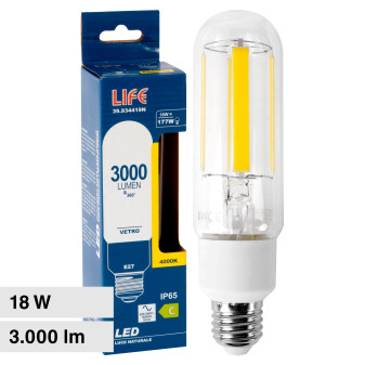 Life Lampadina LED E27 18W Tubolare T46 Filament 166 lm/W IP65 in Vetro...