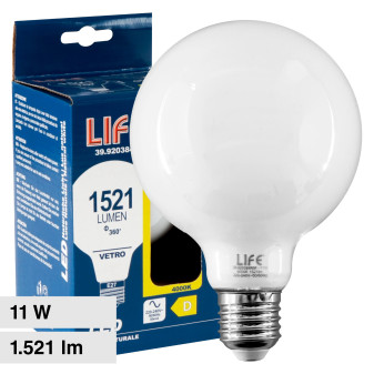 Life Lampadina LED E27 11W Globo G95 Filament in Vetro Milky - mod....