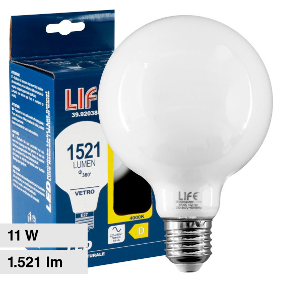 Lampadina LED E27 11W Globo G95 Filament in Vetro Milky Life Lampadina LED E27 11W Globo G95 Filament in Vetro Milky Life