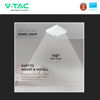 VT-8033 Plafoniera LED Quadrata 15W SMD Samsung IP44 Bianca V-Tac