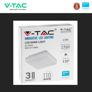 VT-8033 Plafoniera LED Quadrata 15W SMD Samsung IP44 Bianca V-Tac