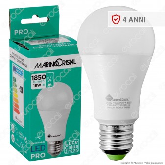 Marino Cristal Serie PRO Lampadina LED E27 18W Bulb A60 Dimmerabile