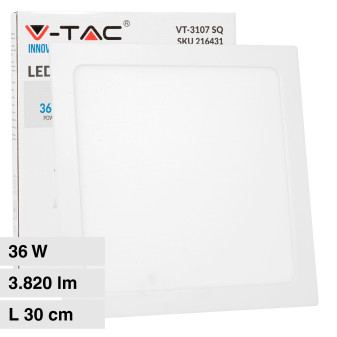VT-3107 Mini Pannello LED SMD Quadrato 36W da Incasso con Driver V-Tac