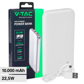 V-Tac VT-10000 Power Bank Portatile 10000mAh con Ricarica Rapida 22,5W PD e...