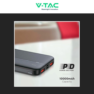 VT-10000 Power Bank 10000mAh Ricarica Rapida PD Nero V-Tac