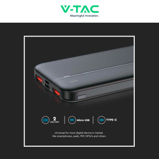 VT-10000 Power Bank 10000mAh Ricarica Rapida PD Nero V-Tac