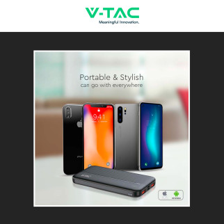 VT-10000 Power Bank 10000mAh Ricarica Rapida PD Nero V-Tac