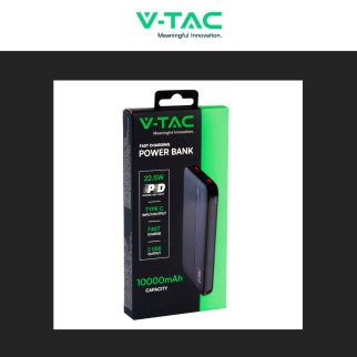 VT-10000 Power Bank 10000mAh Ricarica Rapida PD Nero V-Tac