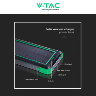 VT-11111 Power Bank 10000mAh Ricarica Wireless Nero V-Tac