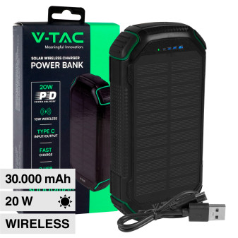 V-Tac VT-33333 Power Bank Wireless 30000mAh con Ricarica Rapida 20W PD...