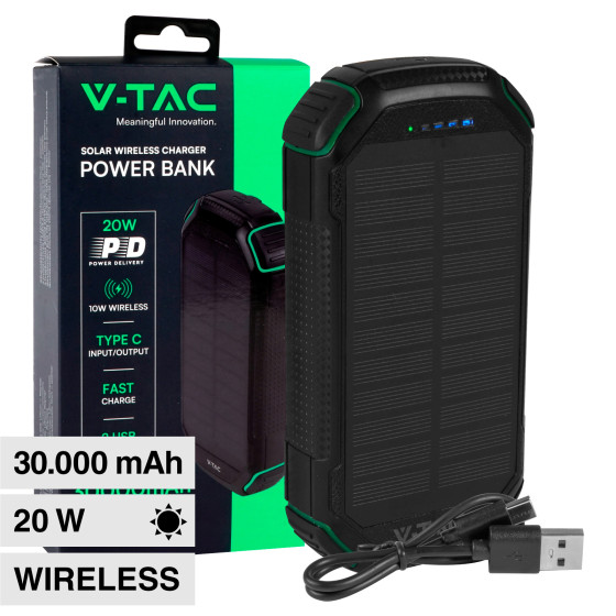 VT-33333 Power Bank 30000mAh Ricarica Wireless Nera V-Tac VT-33333 Power Bank 30000mAh Ricarica Wireless Nera V-Tac