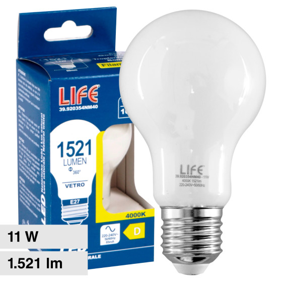 Lampadina LED E27 11W Goccia A60 Filament in Vetro Milky Life Lampadina LED E27 11W Goccia A60 Filament in Vetro Milky Life