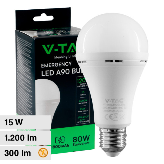 VT-51015 Lampadina LED E27 15W SMD Luce di Emergenza V-Tac VT-51015 Lampadina LED E27 15W SMD Luce di Emergenza V-Tac