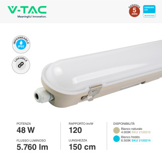 Tubo LED Plafoniera VT-150048 48W SMD Samsung IP65 V-Tac