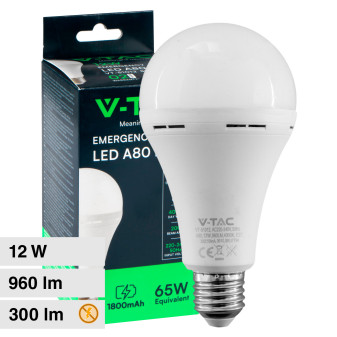 V-Tac VT-51012 Lampadina LED E27 12W Goccia A80 SMD Luce Emergenza Anti...