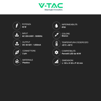 V-Tac Driver per Pannelli LED 60x60 40W