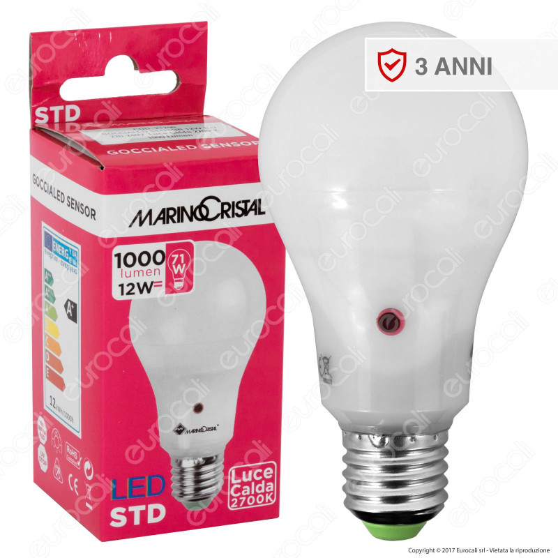 Marino Cristal Serie STD Lampadina LED E27 12W Bulb A65 con Sensore Marino Cristal Serie STD Lampadina LED E27 12W Bulb A65 con Sensore