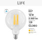 Immagine 4 - Life Lampadina LED E27 18W Globo G125 Filament in Vetro Trasparente - mod. 39.920387C30 / 39.920387N40