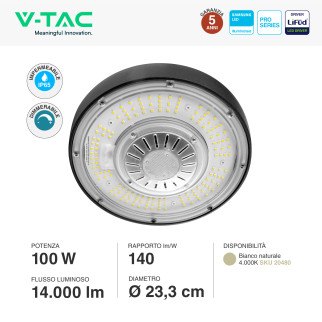 VT-9-111 Lampada Industriale LED 100W SMD Driver Lifud V-Tac