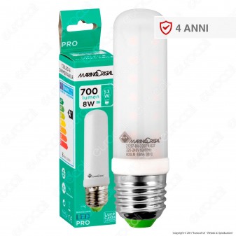 Marino Cristal Serie PRO Lampadina LED E27 8W Tubolar T28 Dimmerabile