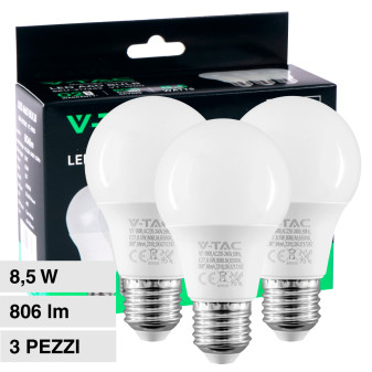 V-Tac VT-1900 Super Saver Pack 3x Lampadina LED E27 8,5W Goccia A60 SMD - SKU...