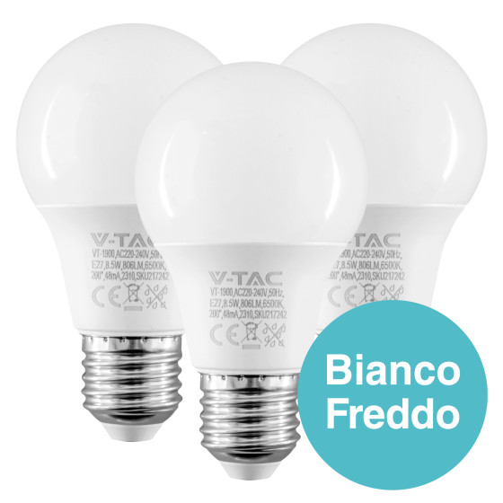 VT-1900 Super Saver Pack 3 Lampadine LED E27 A60 8,5W V-Tac