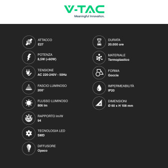 VT-1900 Super Saver Pack 3 Lampadine LED E27 A60 8,5W V-Tac