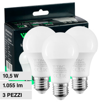 VT-2113 Super Saver Pack 3 Lampadine LED E27 A60 10,5W V-Tac
