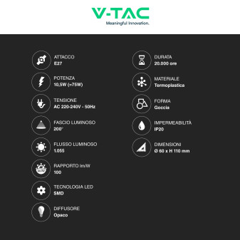 VT-2113 Super Saver Pack 3 Lampadine LED E27 A60 10,5W V-Tac