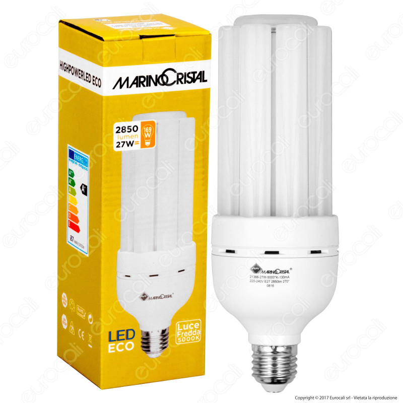 Marino Cristal Serie ECO Lampadina LED E27 27W Tubolare High Power