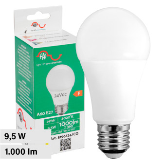 FAI Lampadina LED E27 9,5W Bulb A60 Goccia SMD 24V DC - mod. 5196/24/CA /...