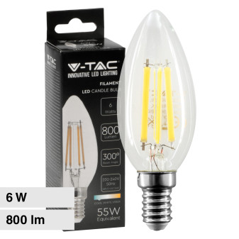 V-Tac VT-2327 Lampadina LED E14 6W Candela C37 Filament Vetro Trasparente -...