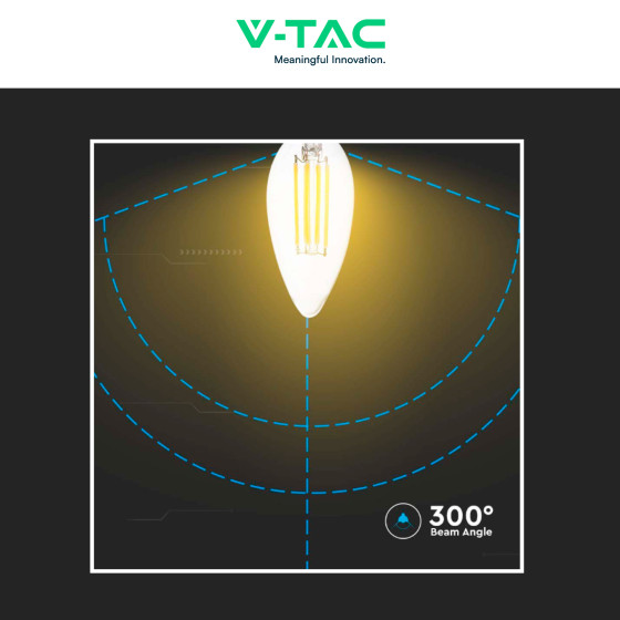 V-TAC SKU:2854 VT-2486  LAMPADINA LED E14 6W P45 FILAMENTO IN VETRO BIANCO  CALDO