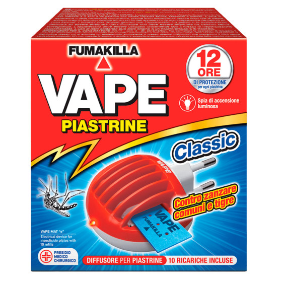 Diffusore Elettrico a Piastrine Classic contro Zanzare Comuni e Tigre Vape Diffusore Elettrico a Piastrine Classic contro Zanzare Comuni e Tigre Vape