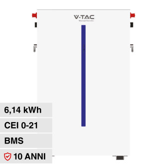 V-Tac Batteria BMS LiFePO4 51.2V 6.14kWh Garanzia 10 Anni IP65 per Inverter...