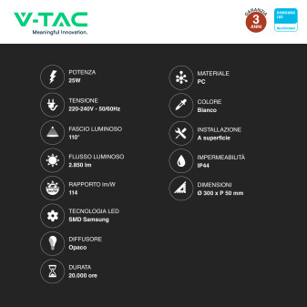 VT-8066RD Plafoniera LED Rotonda 25W SMD Chip Samsung V-Tac