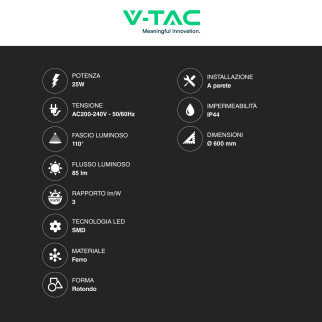 VT-8602 Lampada LED a Specchio 25W Touch Anti-Fog SMD V-Tac