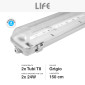 Immagine 2 - Life Plafoniera Lineare Slim Porta Tubi LED IP65 per 2 Tubi T8 G13 da 150cm Colore Grigio - mod. 39.PFL1215