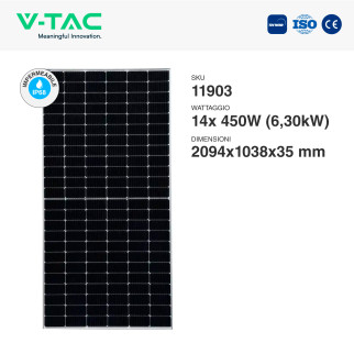 14 Pannelli Solari Fotovoltaici 450W IP68 144 Celle V-Tac