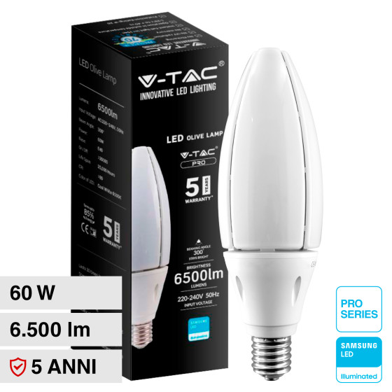 VT-260 Lampadina LED E40 60W Olive SMD Samsung V-Tac Pro VT-260 Lampadina LED E40 60W Olive SMD Samsung V-Tac Pro