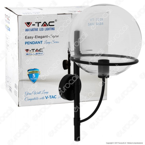 V-TAC VT-7226 Lampada da Muro in Vetro Trasparente con Portalampada V-TAC VT-7226 Lampada da Muro in Vetro Trasparente con Portalampada