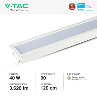 VT-7-41 Lampada LED ad Incasso 40W SMD Samsung V-Tac Pro